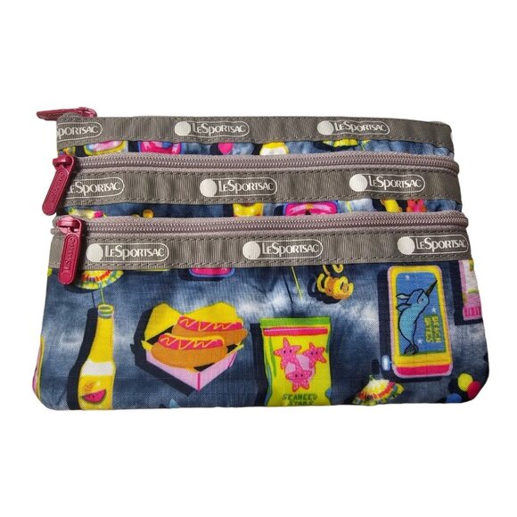 LeSportsac Beach Snacks Makeup Bag Pouch Cosmetics Pop Art Style Beachy Graphics - Picture 1 of 10